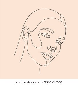 Simple hand drawn trendy abstract line woman portrait art. Stylish print for clothes, textile and other. Vector illustration. cubism face, line drawing, trendy portrait