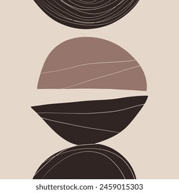 Simple hand drawn trendy brown beige calm palette shapes composition. Abstract minimalistic details. Monochrome print for clothes, interior poster, textile, wall mural and other. Vector fashion