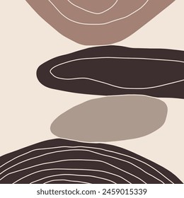 Simple hand drawn trendy brown beige calm palette shapes composition. Abstract minimalistic details. Monochrome print for clothes, interior poster, textile, wall mural and other. Vector fashion