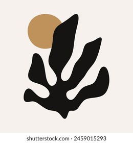 Simple hand drawn trendy floral brown beige floral composition. Abstract minimalistic nature details. Monochrome print for clothes, interior poster, textile, wall mural and other. Vector fashion