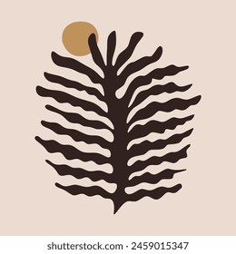 Simple hand drawn trendy floral brown beige floral composition. Abstract minimalistic nature details. Monochrome print for clothes, interior poster, textile, wall mural and other. Vector fashion