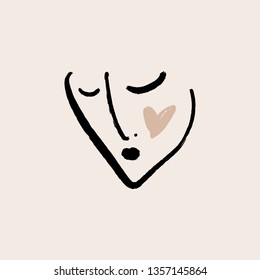 Simple hand drawn trendy line portrait art. Print for clothes, textile and other. Vector illustration, EPS