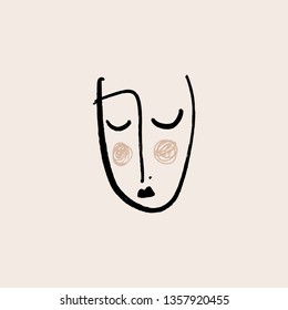 Simple hand drawn trendy line portrait art. Print for clothes, textile and other. Vector illustration, EPS