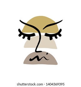 Simple hand drawn trendy line portrait face art. Pastel colors print for clothes, textile and other. Vector illustration, EPS