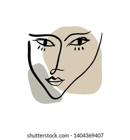 Simple hand drawn trendy line portrait face art. Pastel colors print for clothes, textile and other. Vector illustration, EPS