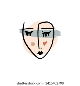 Simple hand drawn trendy line drawing face. Abstract print for clothes, textile and other. Vector illustration EPS