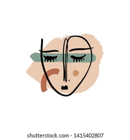 Simple hand drawn trendy line drawing face. Abstract print for clothes, textile and other. Vector illustration EPS