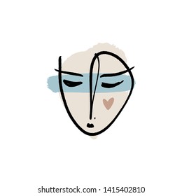 Simple hand drawn trendy line drawing face. Abstract print for clothes, textile and other. Vector illustration EPS