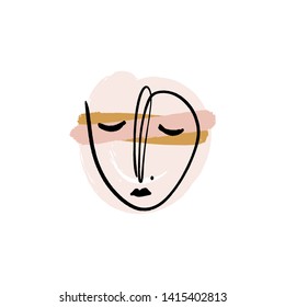 Simple hand drawn trendy line drawing face. Abstract print for clothes, textile and other. Vector illustration EPS