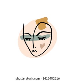 Simple hand drawn trendy line drawing face. Abstract print for clothes, textile and other. Vector illustration EPS