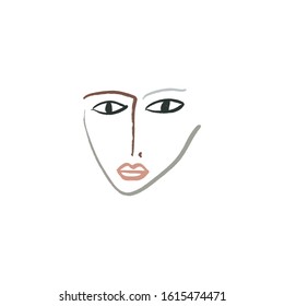 Simple hand drawn trendy line portrait face art. Vector illustration, EPS