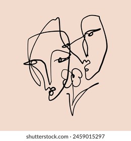 Simple hand drawn trendy line portrait. Abstract minimalistic composition. Monochrome print for clothes, textile and other. Vector fashion illustration art