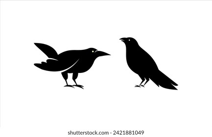 Simple Hand Drawn Two Crows Silhouette