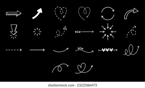Simple hand drawn vector arrows doodle shapes set. Elements for decoration and design.