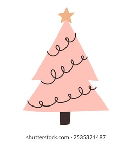 Einfach handgezeichneter Vektor-Weihnachtsbaum. Weihnachtsbaum im minimalistischen Stil. Symbole von Weihnachten und Neujahr