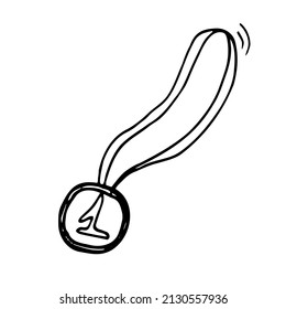 Simple hand drawn. Vector doodle of a medal isolated on white