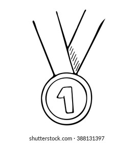 Simple Hand Drawn. Vector Doodle Of A Medal