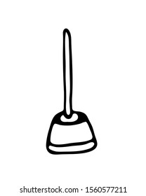 Simple hand drawn vector illustration with toilet brush. Isolated on white background illustration with a hygienic theme for flyers, banners, booklets and other printed materials.