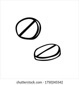 Simple hand drawn vector illustration Round pills, black and white drawing