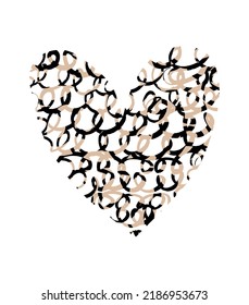 Simple Hand Drawn Vector Illustration with Abstract Love Symbol. Big Infantile Style Heart made of Beige and Black Scribbles isolated on White Background. Cool Valentine's Day Card.
