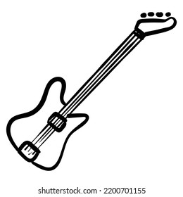 Simple hand drawn vector or illustration of Bass Guitar. High resolution editable music item vector. 