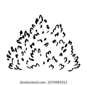 Simple hand drawn vector illustration with black outline. Deciduous bush, trees and plants. Nature, forest vegetation.