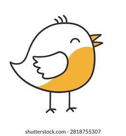 A simple hand drawn vector illustration of a small yellow and white cartoon bird standing with a cheerful expression