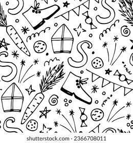 Simple hand drawn vector seamless pattern. For prints of wrapping paper, gift box. Celebration of St. Nicholas Day, Sinterklaas.