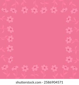 simple hand drawn vintage frame with daisy flowers on pink background.