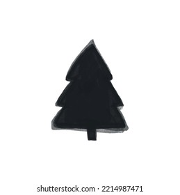 Simple Hand Drawn Winter Holidays Vector Illustration. Black Naive Style Tree on a White Background ideal for Christmas Print. Childish Style Drawing Xmas Card.