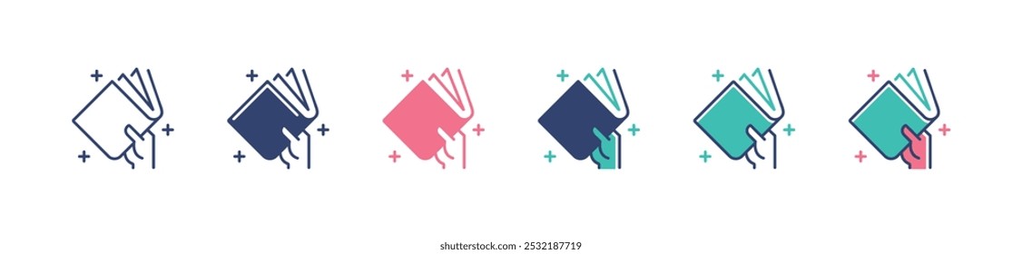 simple hand holding book icon set education study school library signs vector illustration for web and app