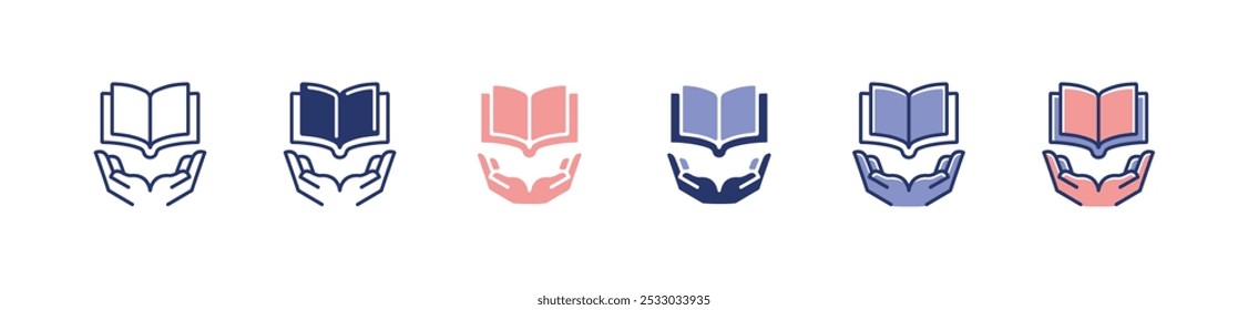 simple hand holding open book icon set education library digital learning course vector illustration reading media business symbol design