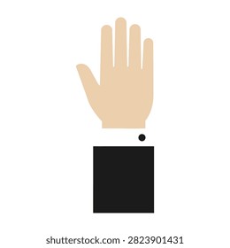 Simple hand icon showing open palm gesture with black sleeve cuff, suitable for stop, wait, or greeting concepts, clean graphic design element.