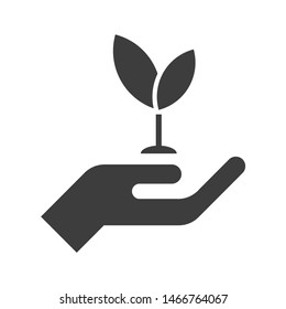 Simple hand with leaf growth symbol icon