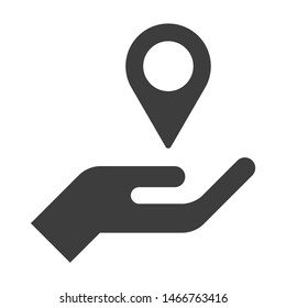 Simple hand with location symbol icon