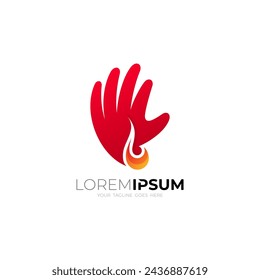 Simple hand logo and fire design template, red color