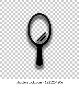 Simple hand mirror icon. Black glass icon with soft shadow on transparent background