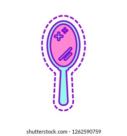 Simple hand mirror icon. Colored sketch with dotted border on white background
