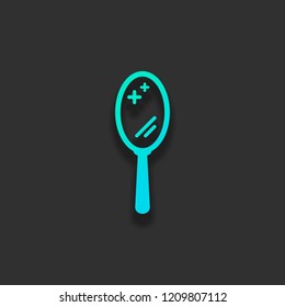 Simple hand mirror icon. Colorful logo concept with soft shadow on dark background. Icon color of azure ocean