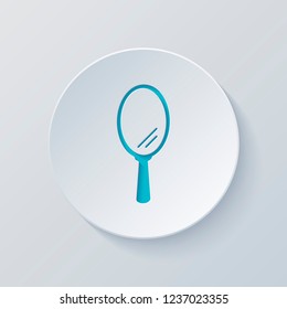 Simple hand mirror icon. Cut circle with gray and blue layers. Paper style