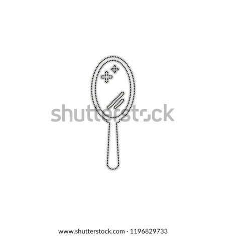 Simple hand mirror icon. Dotted outline silhouette with shadow on white background