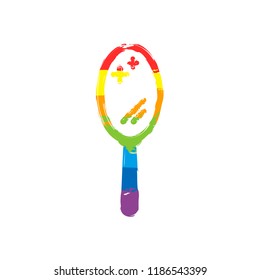 Simple hand mirror icon. Drawing sign with LGBT style, seven colors of rainbow (red, orange, yellow, green, blue, indigo, violet
