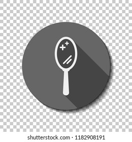Simple hand mirror icon. flat icon, long shadow, circle, transparent grid. Badge or sticker style