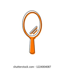 Simple hand mirror icon. Isolated icon consisting of black thin contour and orange moved filling on different layers. White background