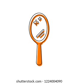 Simple hand mirror icon. Isolated icon consisting of black thin contour and orange moved filling on different layers. White background