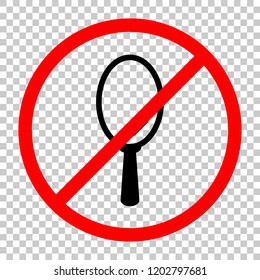 Simple hand mirror icon. Not allowed, black object in red warning sign with transparent background