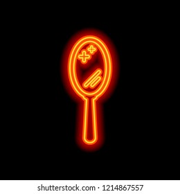 Simple hand mirror icon. Orange neon style on black background. Light icon