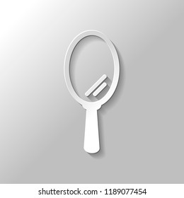 Simple hand mirror icon. Paper style with shadow on gray background