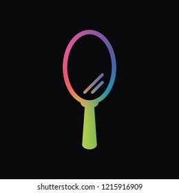 Simple hand mirror icon. Rainbow color and dark background