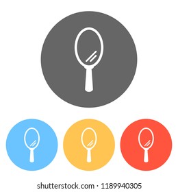 Simple hand mirror icon. Set of white icons on colored circles